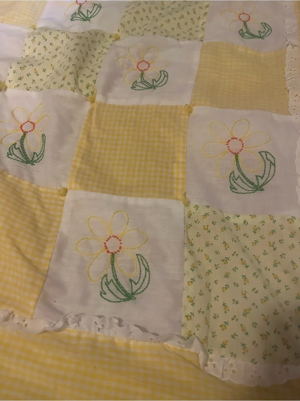 Yellow Patchwork Floral Baby Quilt